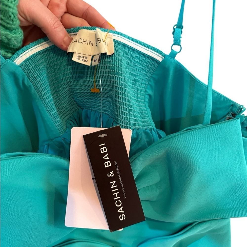NWT Sachin & Babi Sloane Bow Pleated Blue Colorblock Summer Mini cocktail Dress - Picture 6 of 8